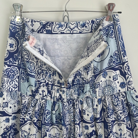 Ivy City Co Rosalina Maxi Skirt Blue Tile Size S Coastal Drop Waist Greece Boho - Picture 5 of 13